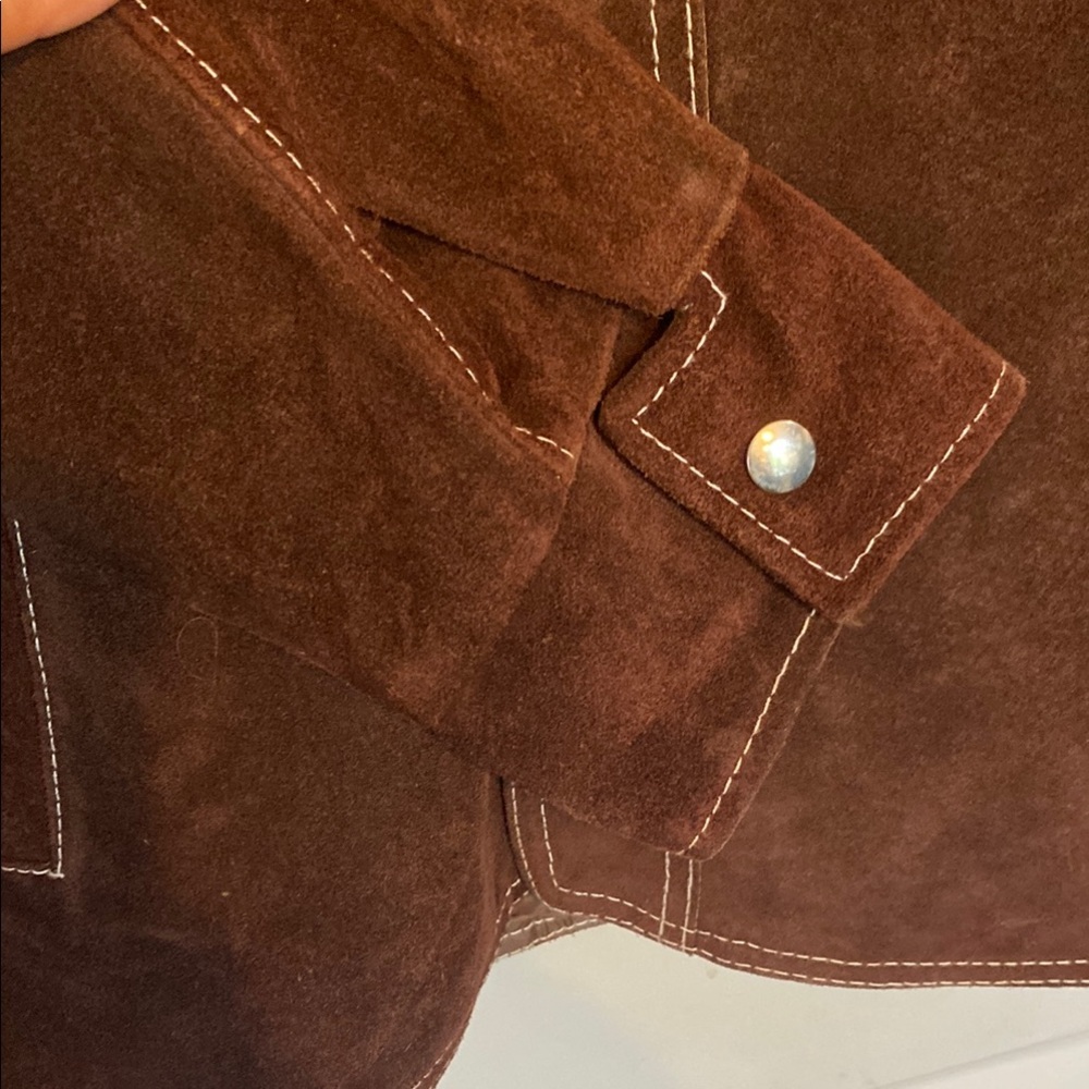 Vintage Roughout Leather Jacket Chore Coat brown suede sherpa lined size 40/M - Picture 4 of 10